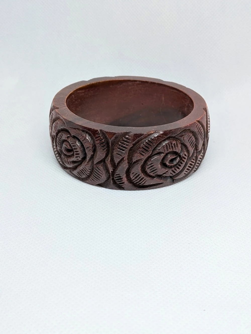 Carved Brown Wood Bangle Bracelet